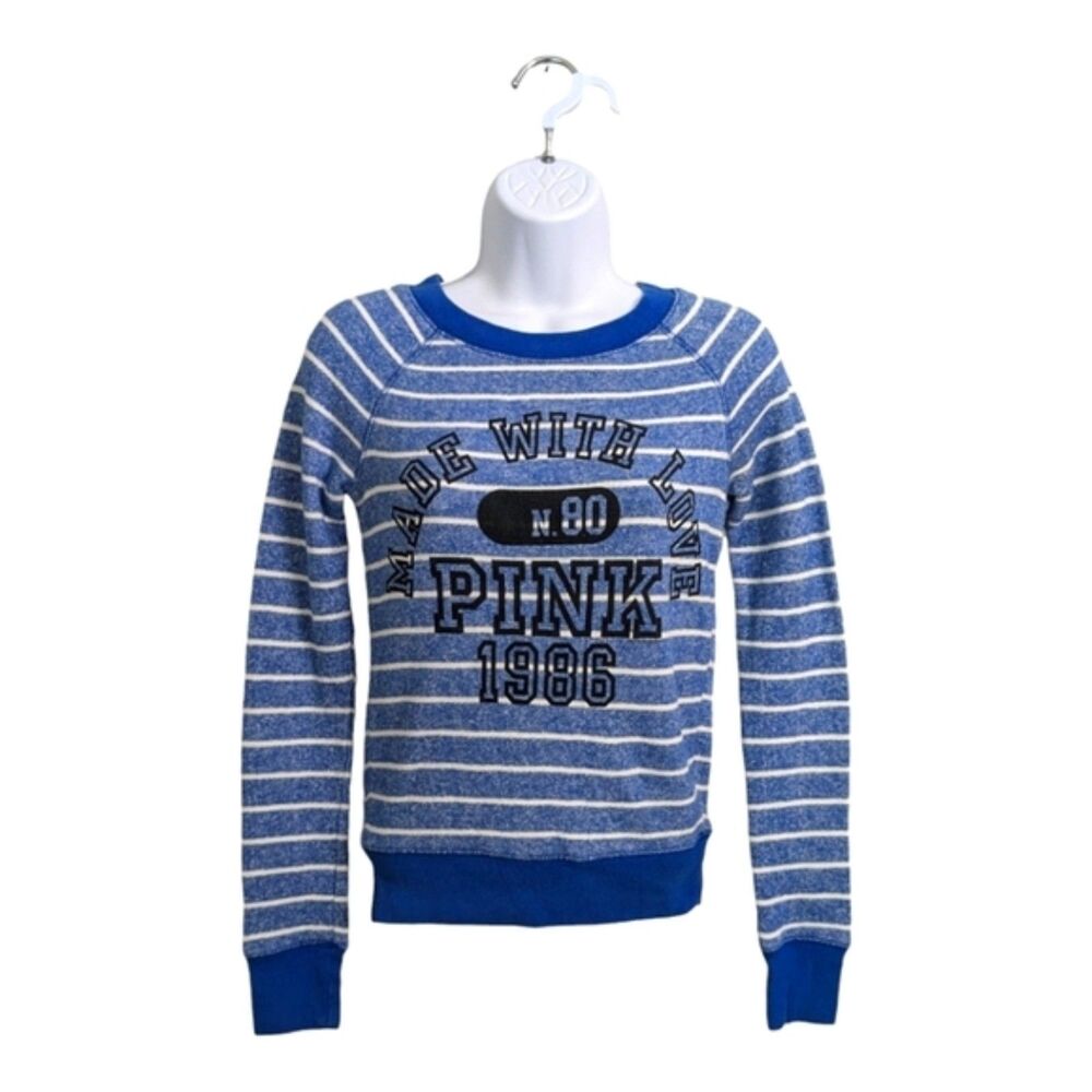 PINK By Victoria's Secret Blue Striped Pullover Sweatshirt Casual Athleisure XS